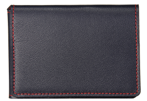 Porte-cartes en cuir bleu foncé et coutures rouges