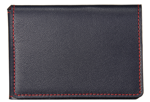 Porte-cartes en cuir bleu foncé et coutures rouges