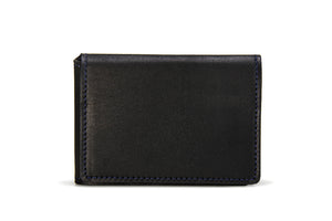 Porte-cartes en cuir noir et coutures bleus