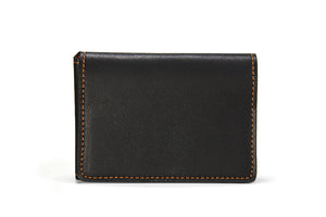 Porte-cartes en cuir noir et coutures oranges