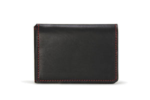 Porte-cartes en cuir noir et coutures rouges