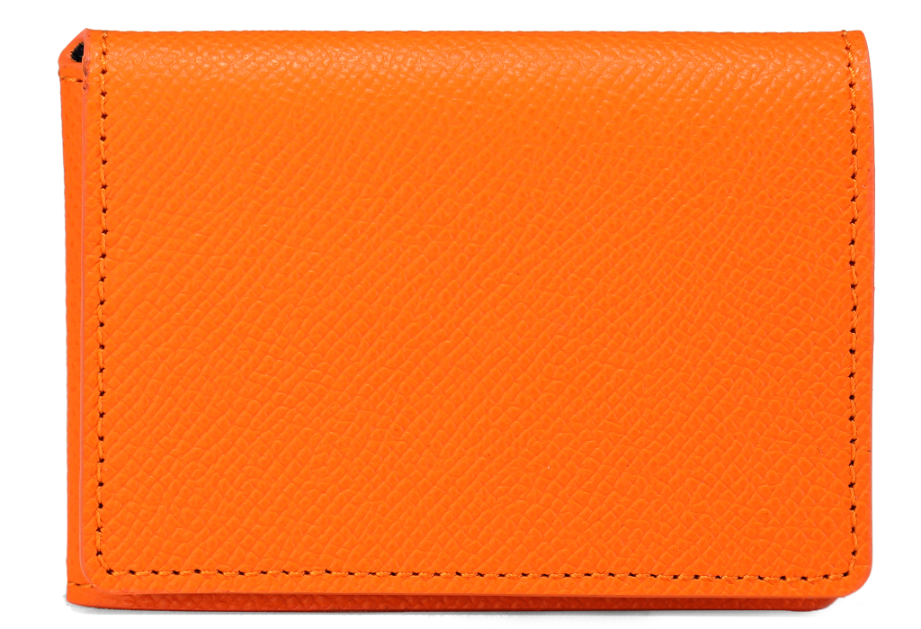 Porte-cartes en cuir orange et coutures oranges
