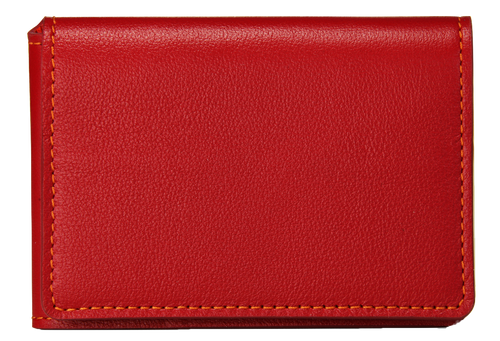 Porte-cartes en cuir rouge et coutures oranges